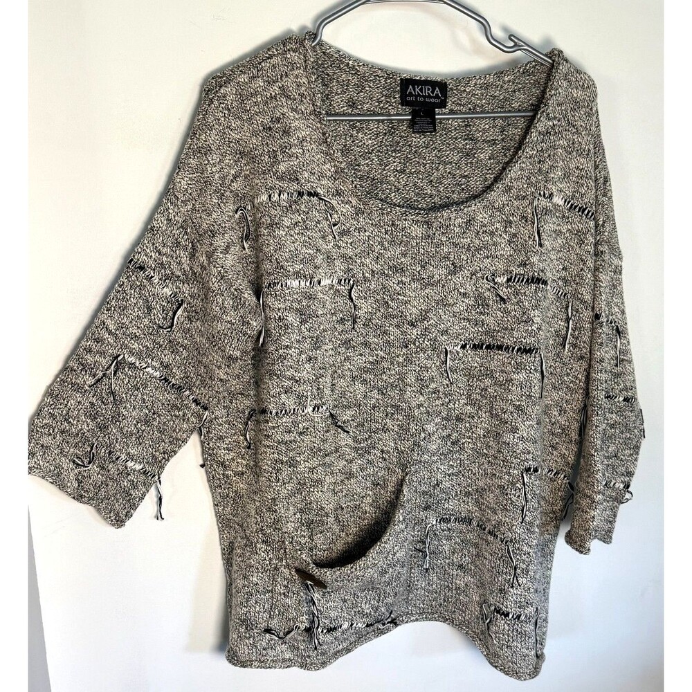Akira Tunic Sweater Chunky Textured Boutique Art To Wear Sz L Brown Tweed Cotton